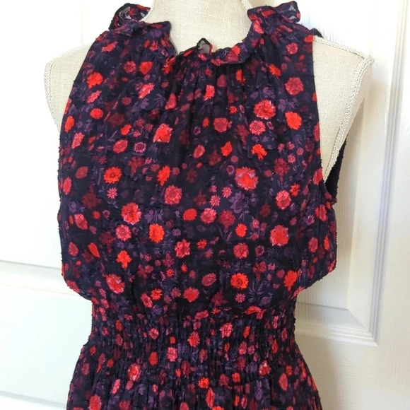 Rebecca Taylor Sleeveless Kyoto Floral silk cotton Mock Women's Red Dress - Picture 3 of 7